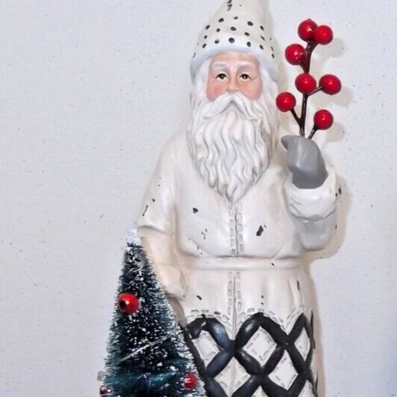 Santa Figurine Statue with Bottle Brush Tree Holding in Front LED NEW - Picture 1 of 3